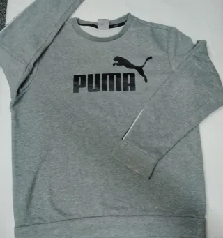 Sudadera Puma Gris Logo y Rayas