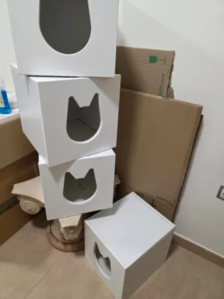 4 Casitas para gatos de madera blanca