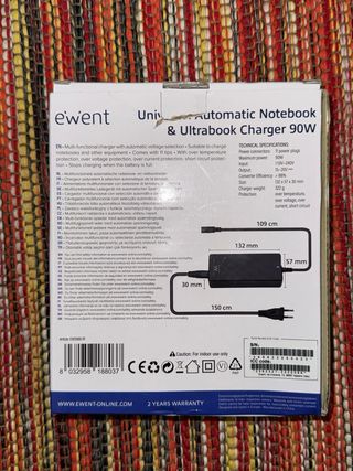 Caricabatterie Universale Ewent 90W per Notebook/Ultrabook