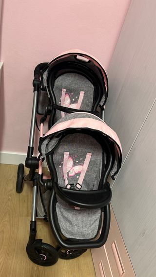 Cochecito de juguete doble gris y rosa