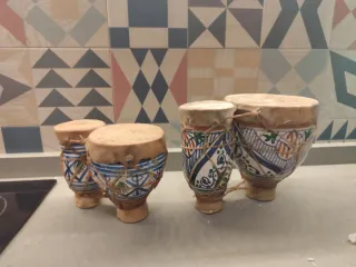 Set di 2 tamburi in ceramica decorati