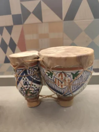 Set di 2 tamburi in ceramica decorati