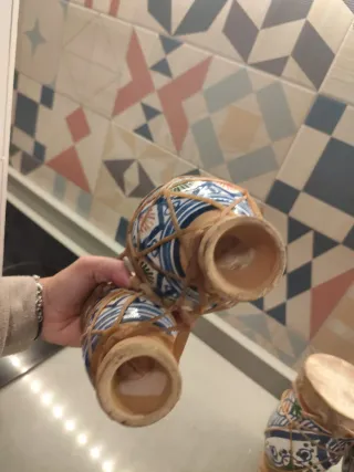 Set di 2 tamburi in ceramica decorati