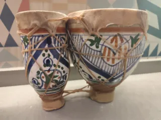 Set di 2 tamburi in ceramica decorati