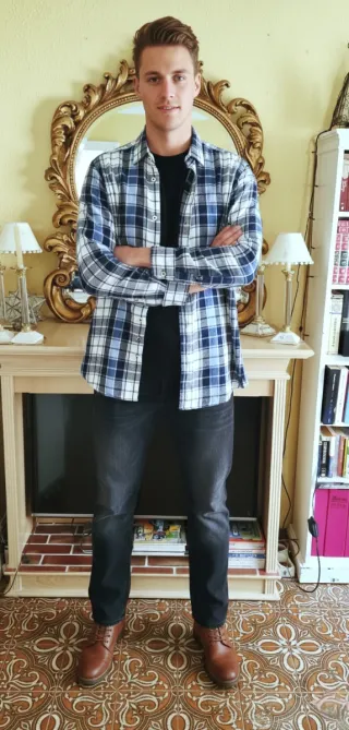 Camisa cuadros PULL&BEAR azul y blanco