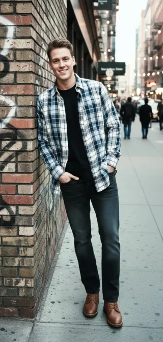 Camisa cuadros PULL&BEAR azul y blanco