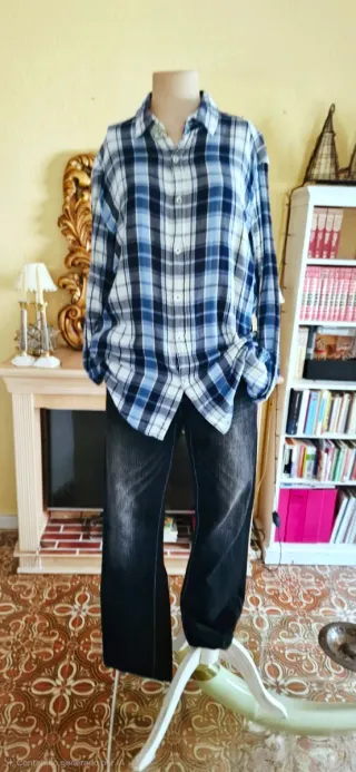 Camisa cuadros PULL&BEAR azul y blanco