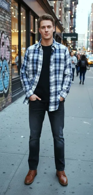 Camisa cuadros PULL&BEAR azul y blanco