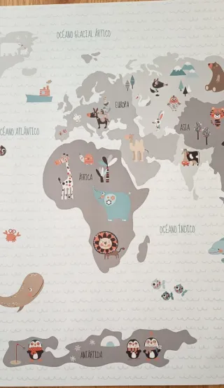 Lámina Infantil Mapa Mundi Animales