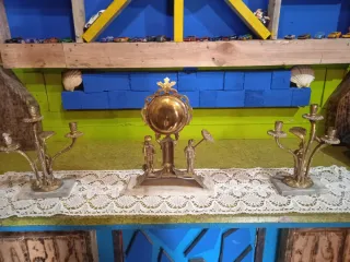 Reloj y Candelabros Bronce y Mármol