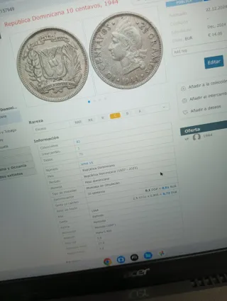 Moneda Plata República Dominicana 1944