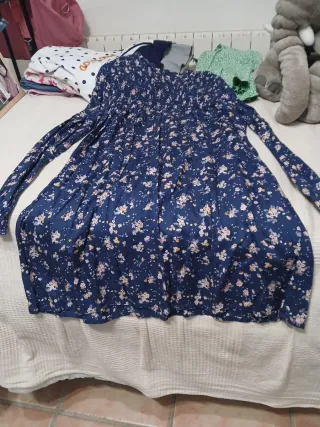 Vestido flores azul marino manga larga niña 15 16