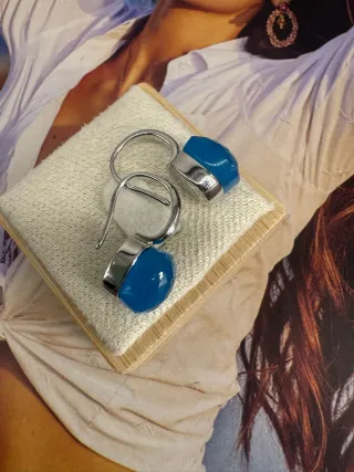 Pendientes azules y plateados estilo Pomellato