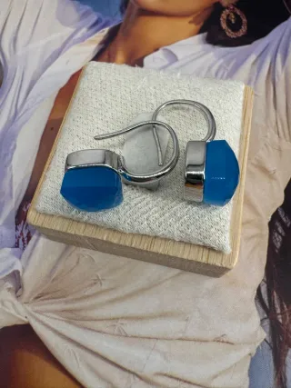 Pendientes azules y plateados estilo Pomellato
