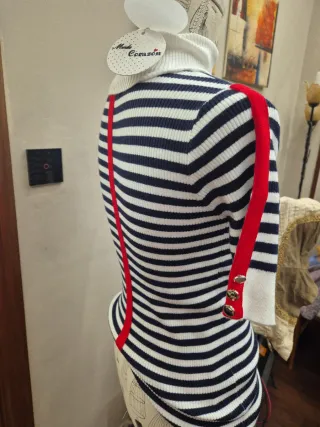 Jersey cuello alto rayas azul y blanco