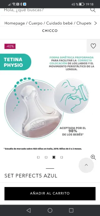 Pack Biberón y Chupete Chicco Azul