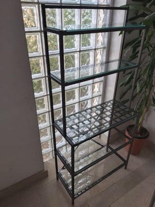 (7)Estantería Negra Hierro y Cristal