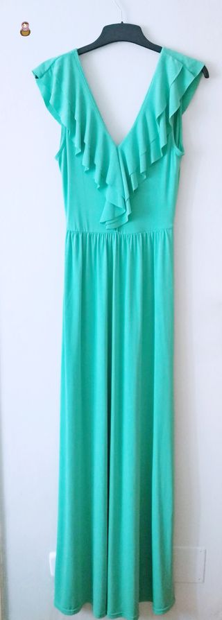 Vestido largo verde turquesa