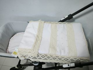 Saco capazo + lencero rosa tira bordada