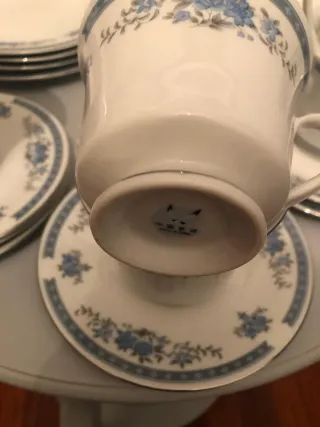 Juego de té porcelana floral azul