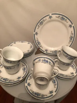 Juego de té porcelana floral azul