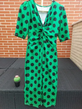 Vestido midi lunares verde y negro