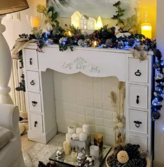 Chimenea Decorativa de madera Blanca