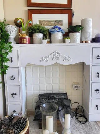 Chimenea Decorativa de madera Blanca