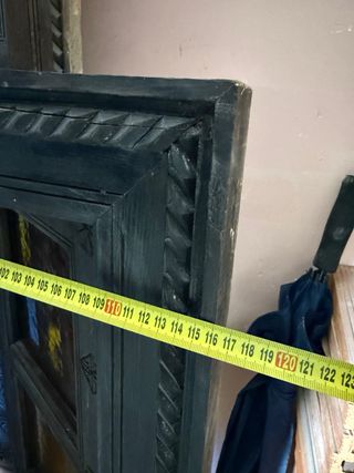 Ventana madera estilo árabe 3 hojas vidrieras