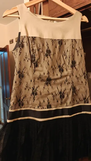 Vestido fiesta beige y negro