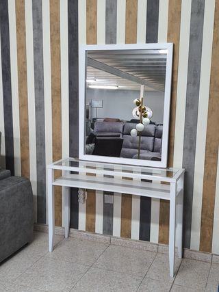 Consola y espejo blanco madera haya