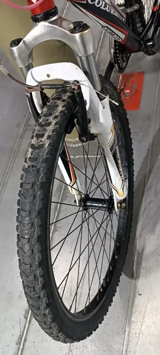 Bicicleta de montaña roja y blanca