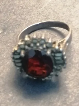 Anillo Antiguo Granate Plata
