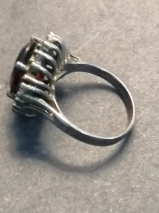 Anillo Antiguo Granate Plata