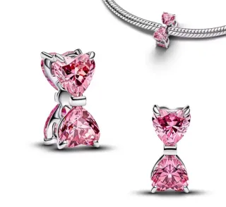 Charm Corazón Doble Rosa Plata