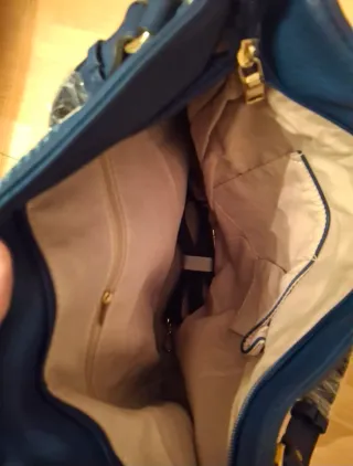 Bolso de rayas azul y beige