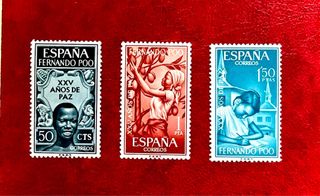 Bonita serie sellos Fernando Poo 25 Años Paz 1965