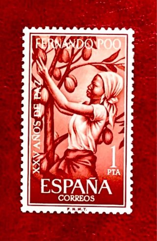 Bonita serie sellos Fernando Poo 25 Años Paz 1965