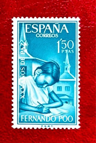 Bonita serie sellos Fernando Poo 25 Años Paz 1965