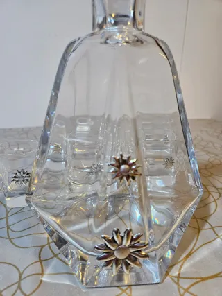 Juego licorera 6 vasos chupito cristal