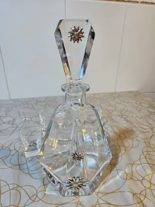 Juego licorera 6 vasos chupito cristal