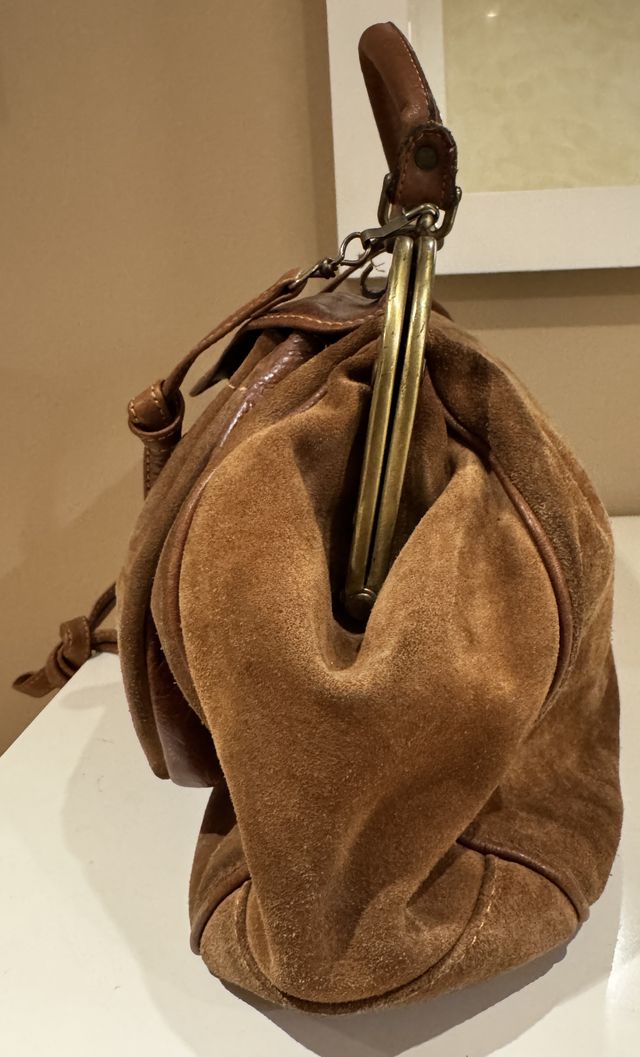 Bolso vintage ante y cuero marrón
