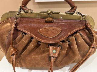Bolso vintage ante y cuero marrón