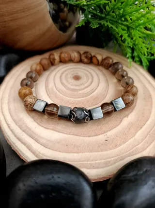 Pulsera elástica piedras marrones y grises