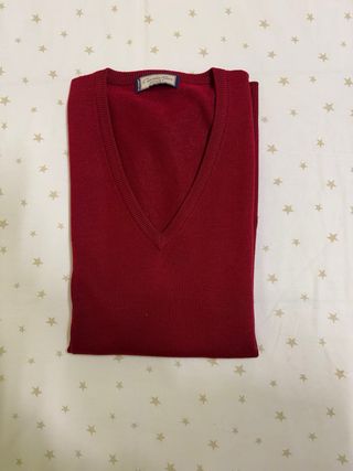 Chaleco de punto V-neck hombre rojo oscuro