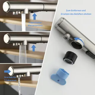 Grifo Cocina Extraíble 3 Vías LakeBayMZC