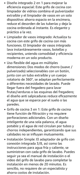 Grifo Cocina Extraíble 3 Vías LakeBayMZC