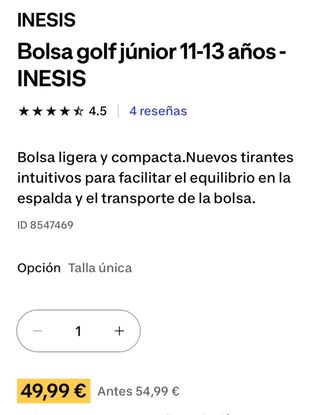 Bolsa de golf junior Inesis 11-13 años.Más 2 palos