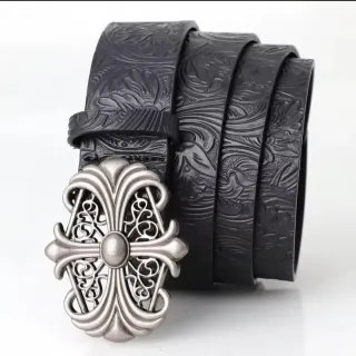 Cinturón Vintage Flores y Hebilla Cruz