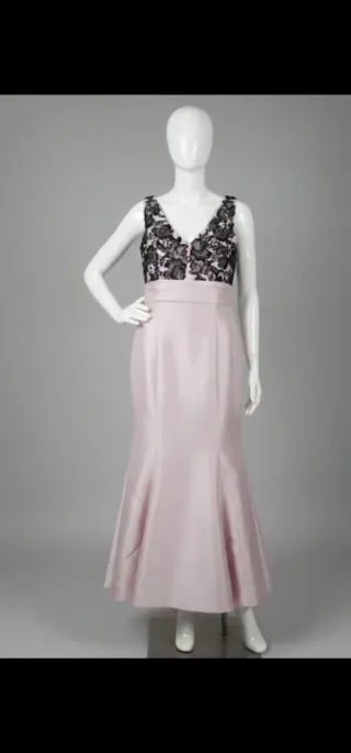 Vestido largo fiesta negro y rosa